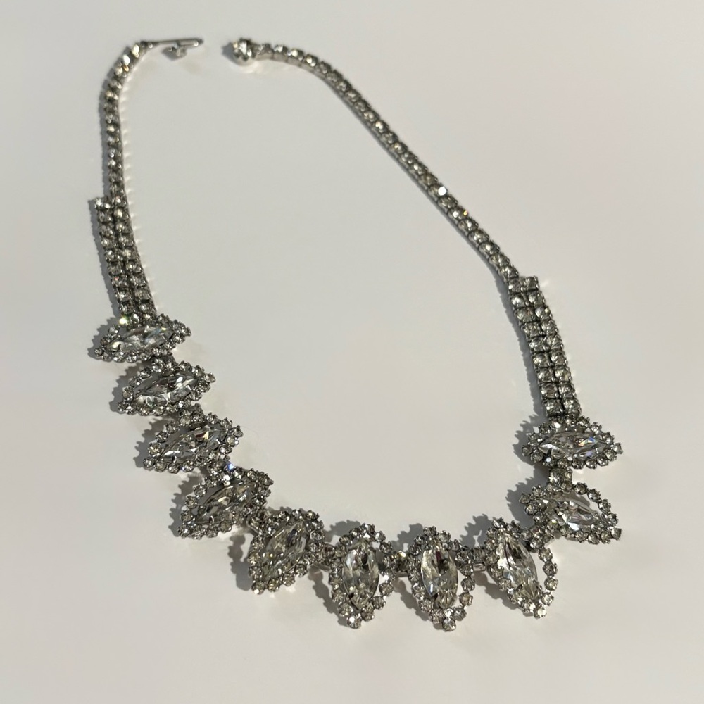 Weiss Vintage Signed White Rhinestone Choker Necklace